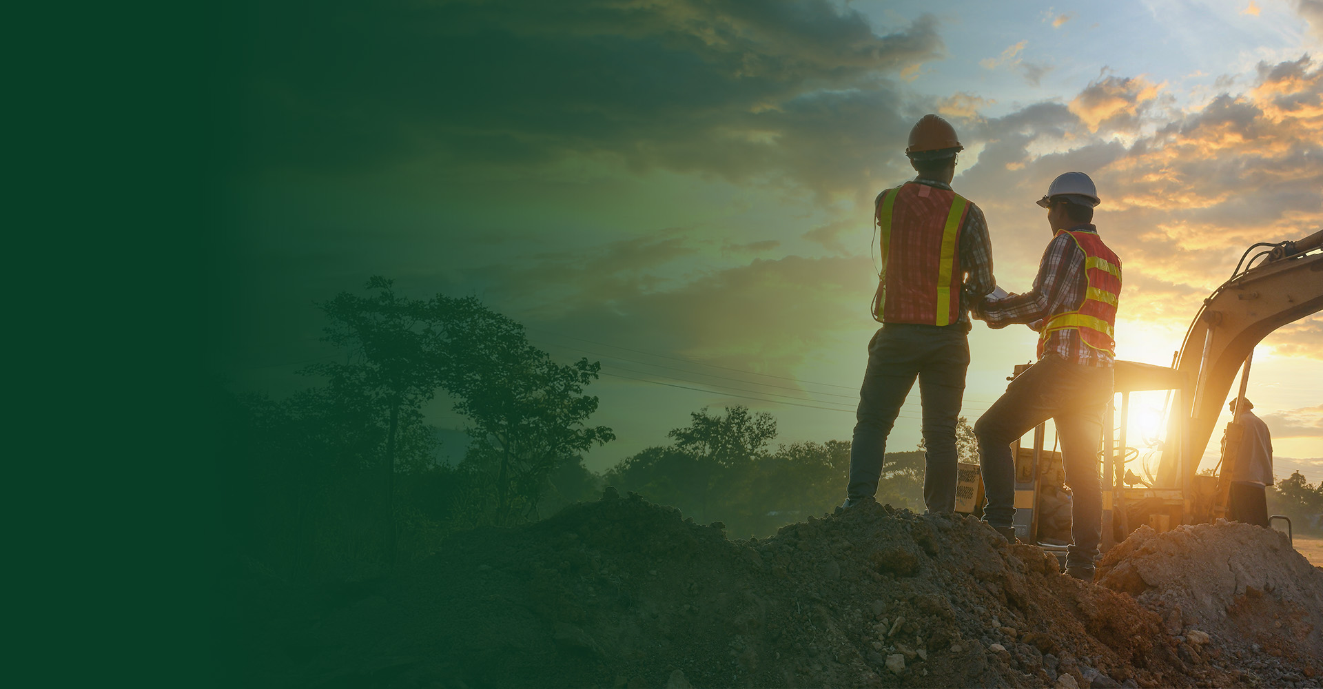 Construction crew at dusk